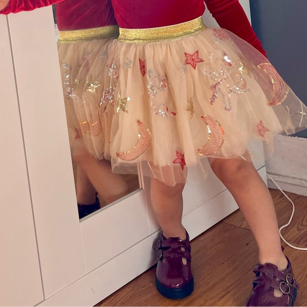 Red Velvet Top with Gold Star Tulle Skirt